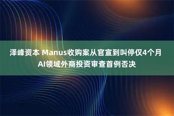 泽峰资本 Manus收购案从官宣到叫停仅4个月 AI领域外商投资审查首例否决